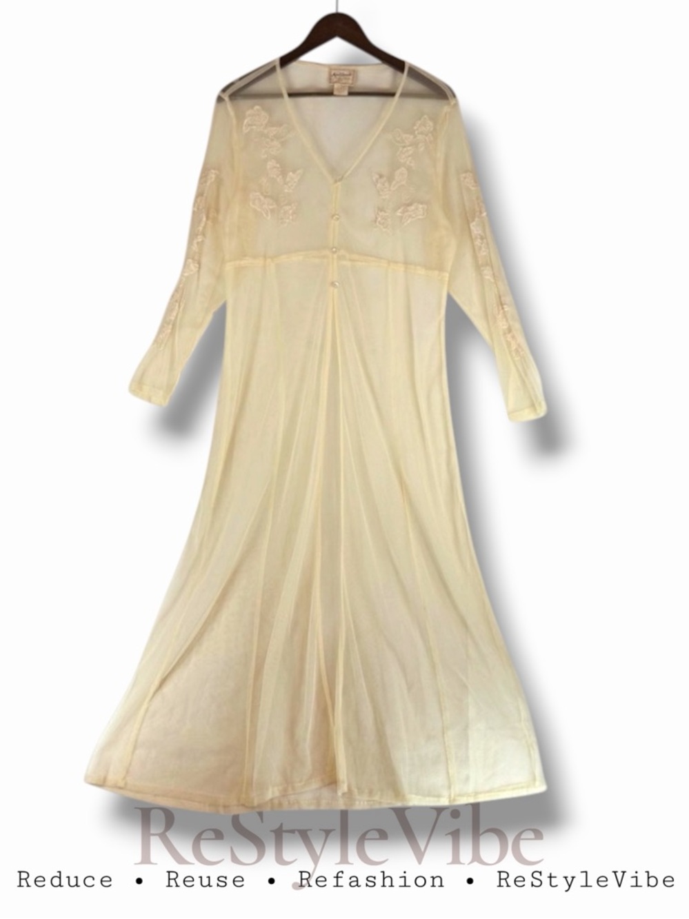 APRIL CORNELL Women’s Size M Robe Kimono Mesh VINTAGE Embroidered Long Sleeve